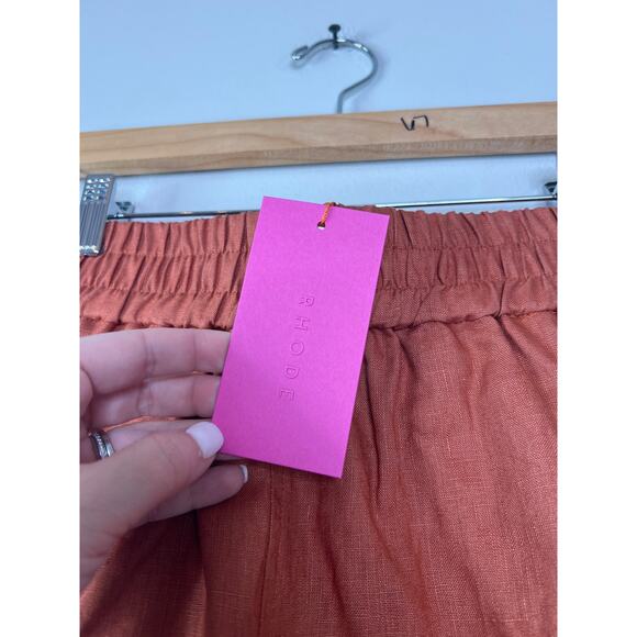 NWT Rhode Kina Linen Pull On Smocked Elastic Waistband Short Clove Size: XS - Picture 4 of 7